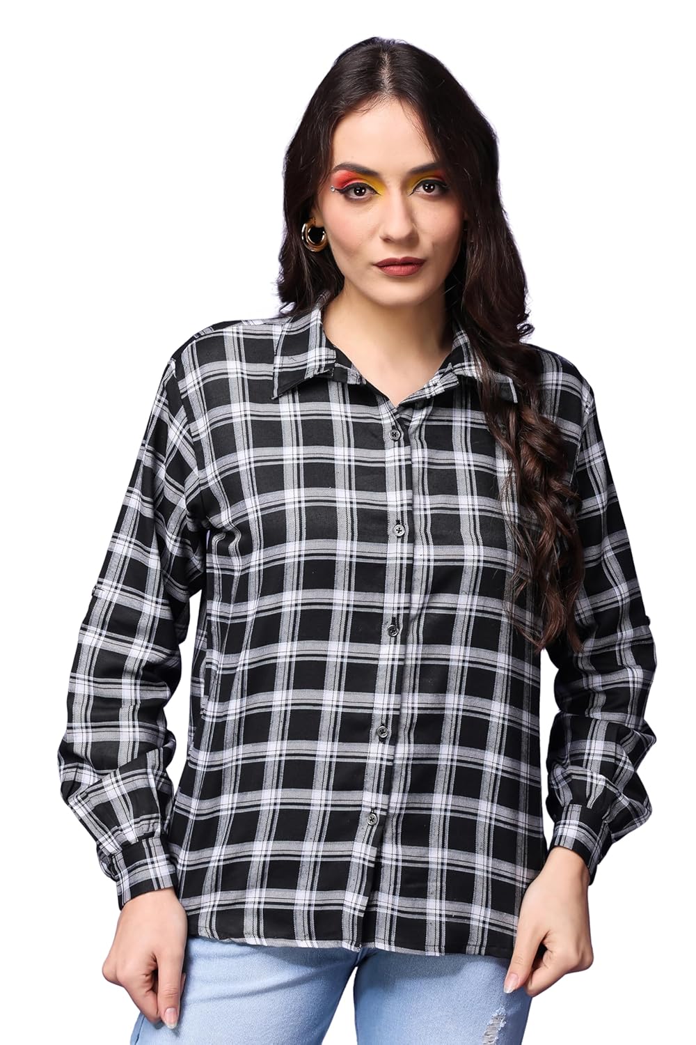 POPWINGS Casual Checks Print Shirt for Women