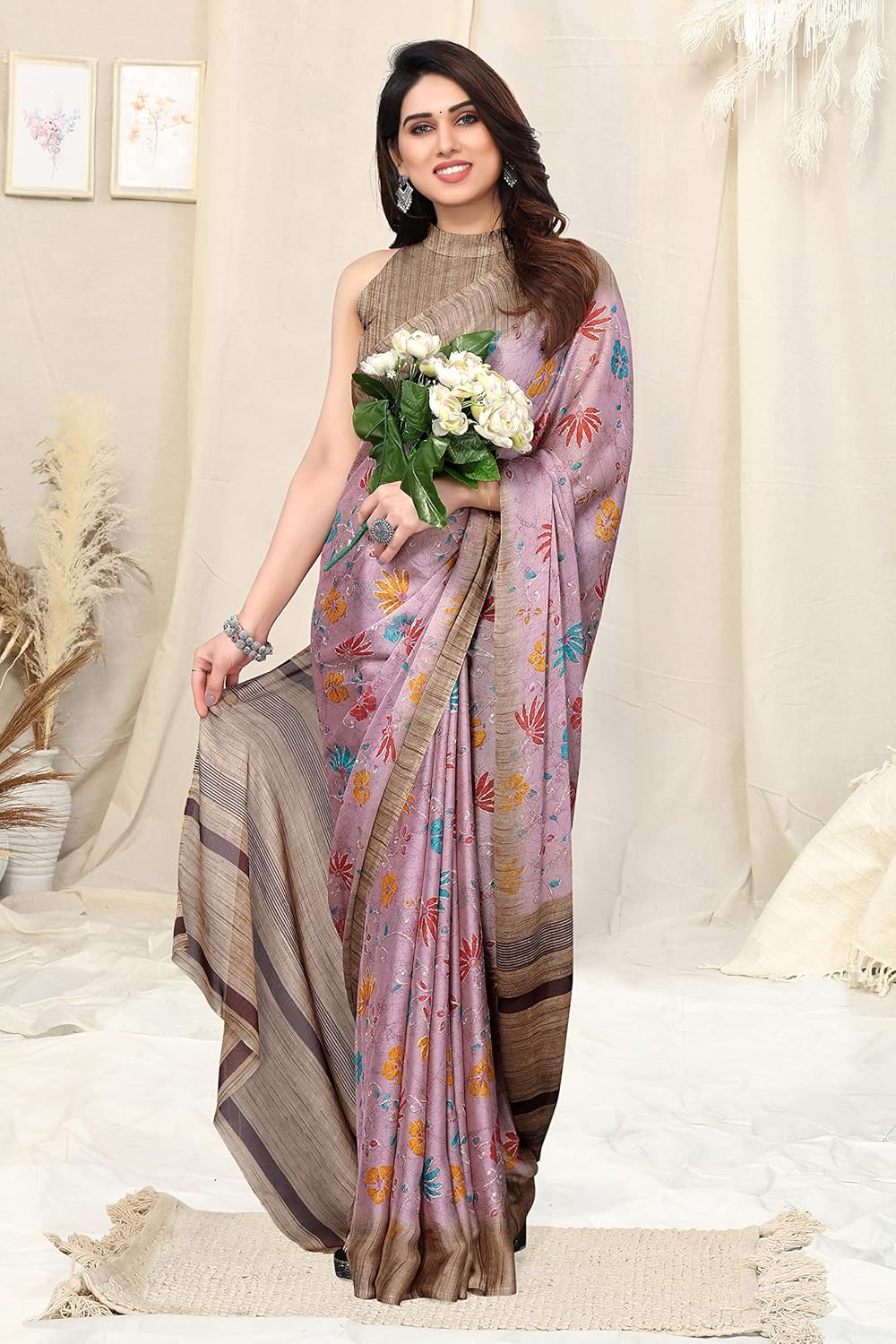 FASHION Floral Printed Saree with Blouse Piece