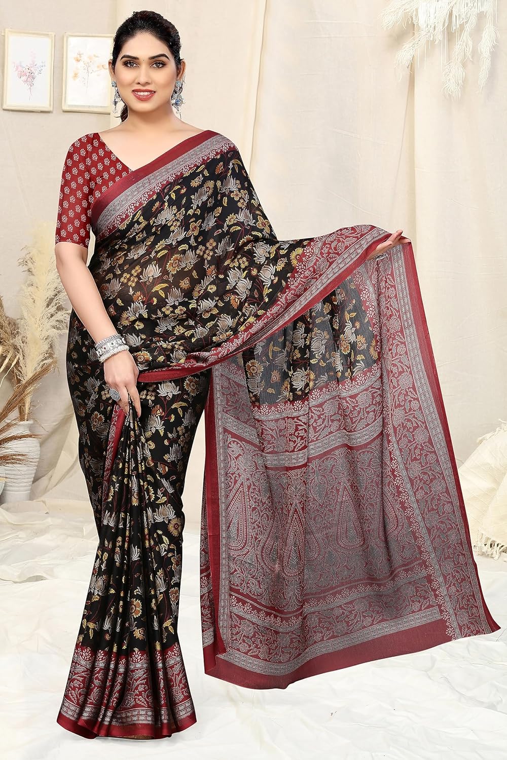 Women's Printed Saree with Blouse Piece