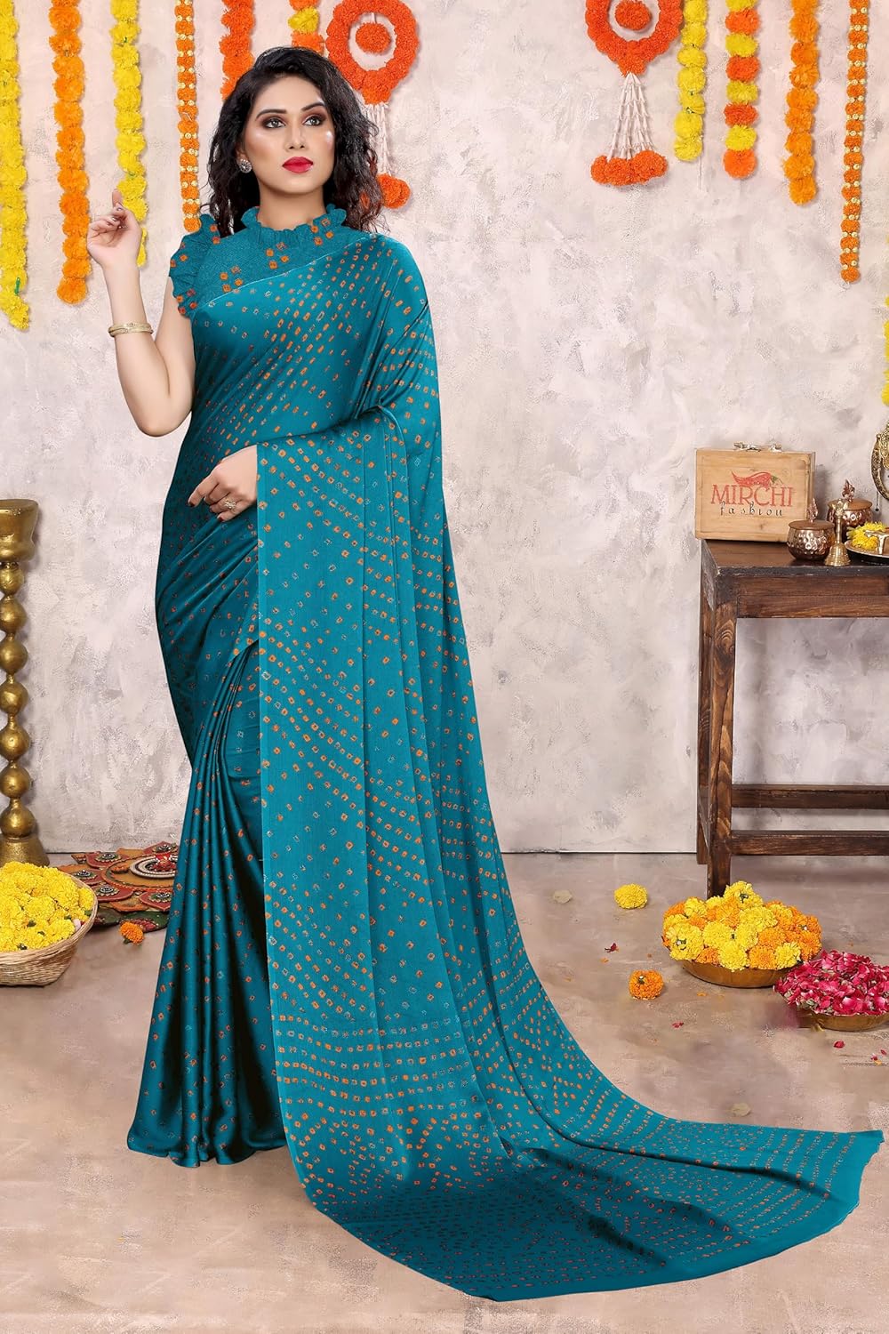 Women's Design Printed Saree with Blouse Piece