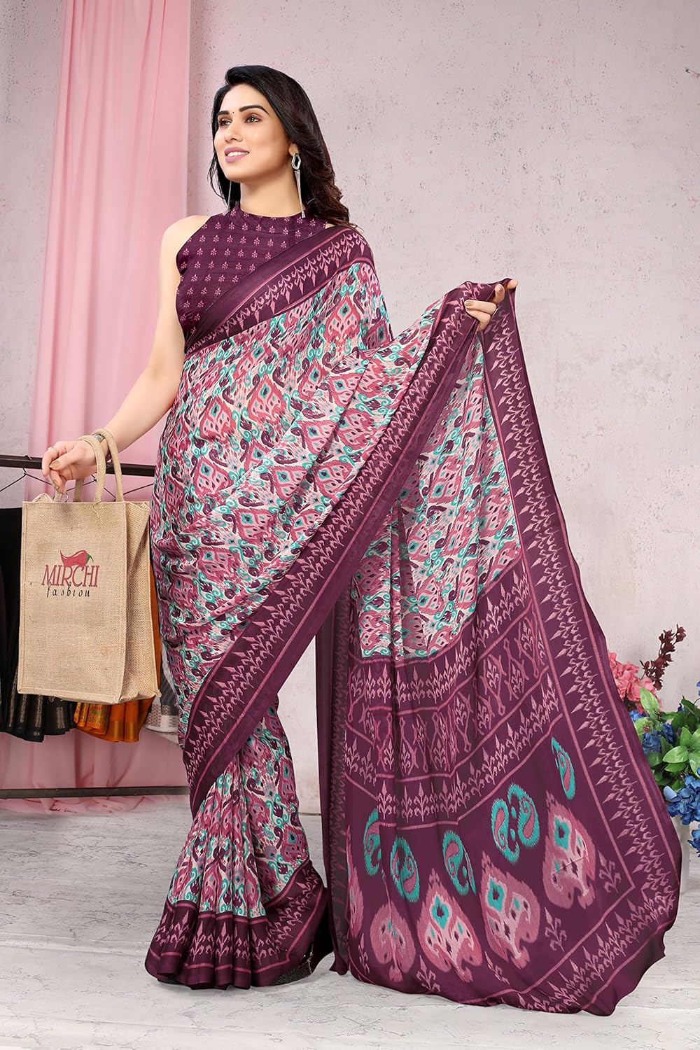 Chiffon Printed Women Saree with Blouse Piece