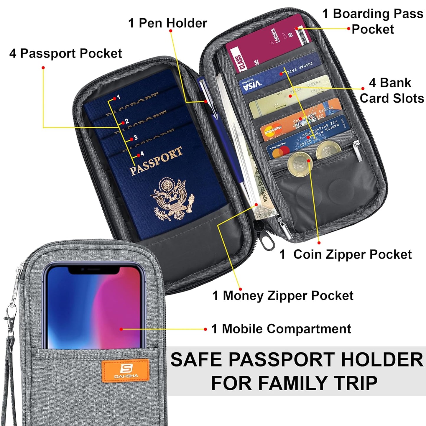 DAHSHA Fabric Travel Family Passport Holder Card