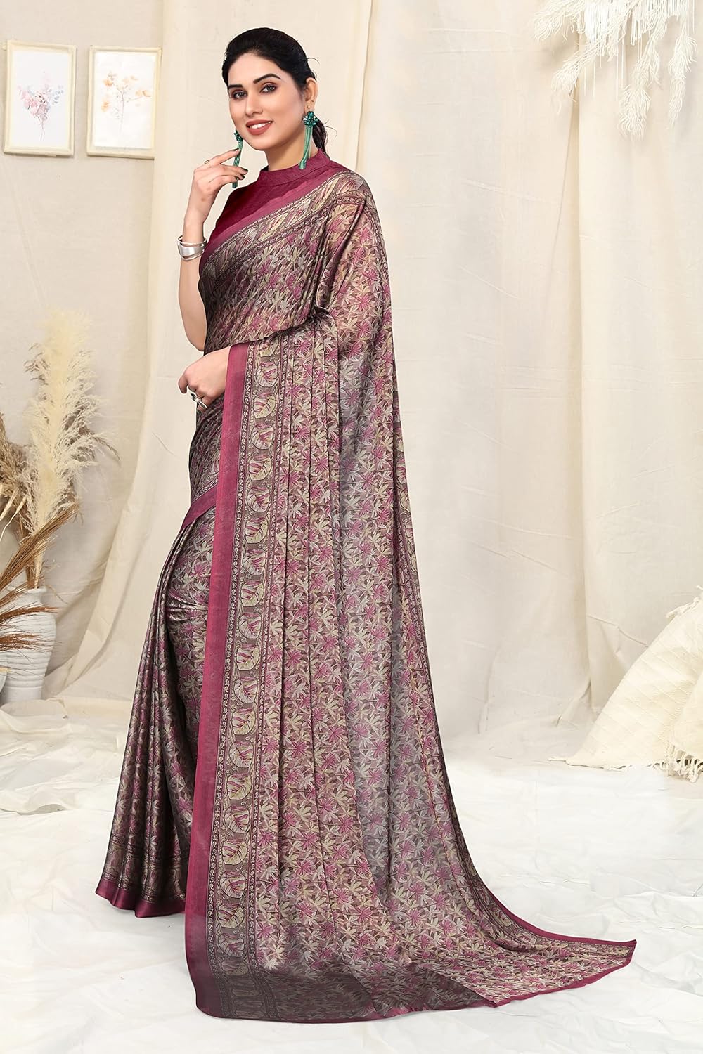 Women's Chiffon Floral Printed Saree with Blouse Piece