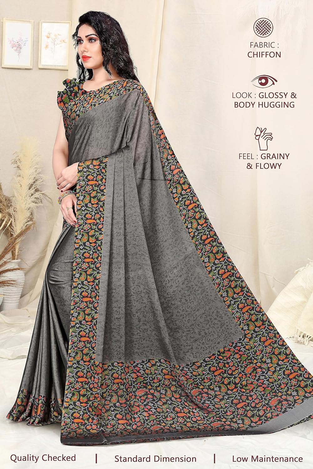 Chiffon Printed Women Saree with Blouse Piece