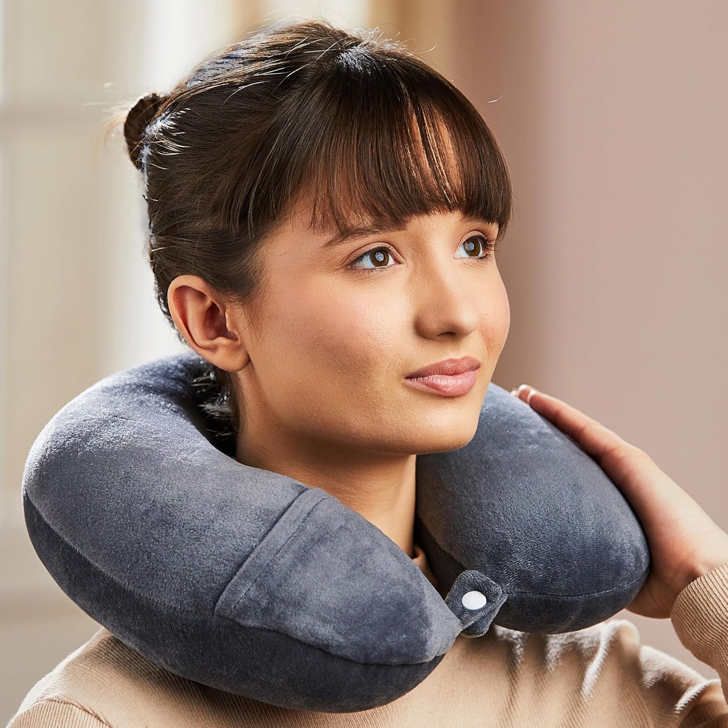 amazon basics Travel Neck Pillow | Soft Velvet Fabric