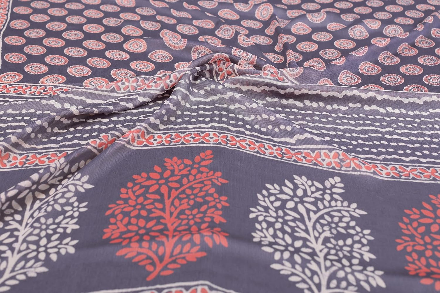 Women's Chiffon Block Printed Saree with Blouse Piece