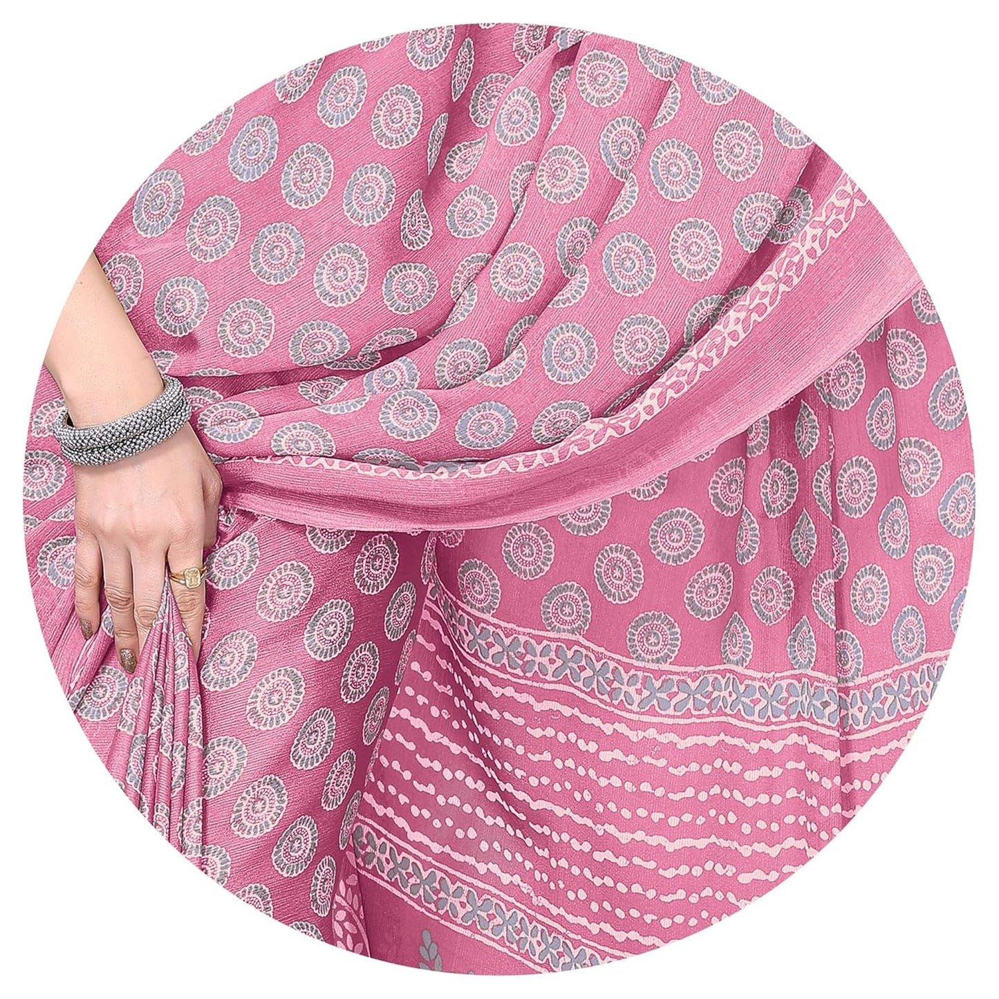 Women's Chiffon Block Printed Saree with Blouse Piece