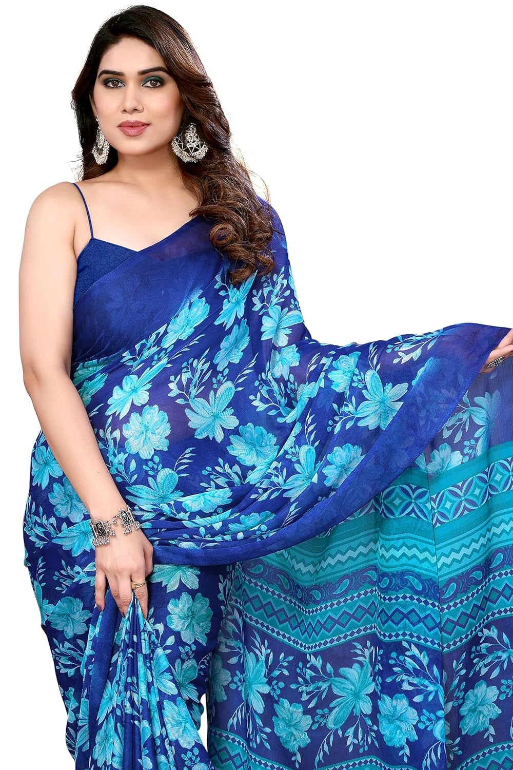 Women's Chiffon Floral Printed Saree with Blouse Piece