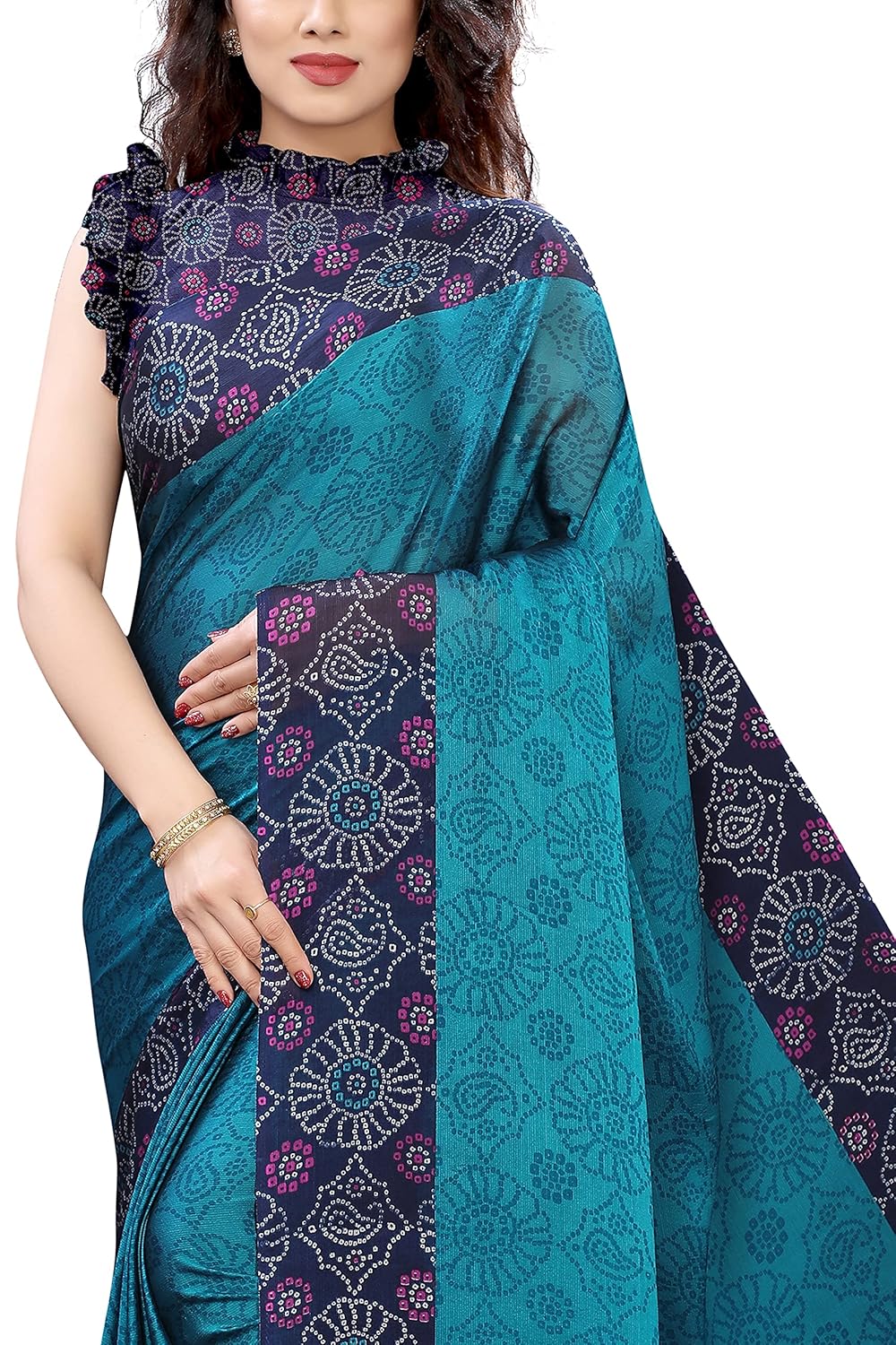 Women's Design Printed Saree with Blouse Piece