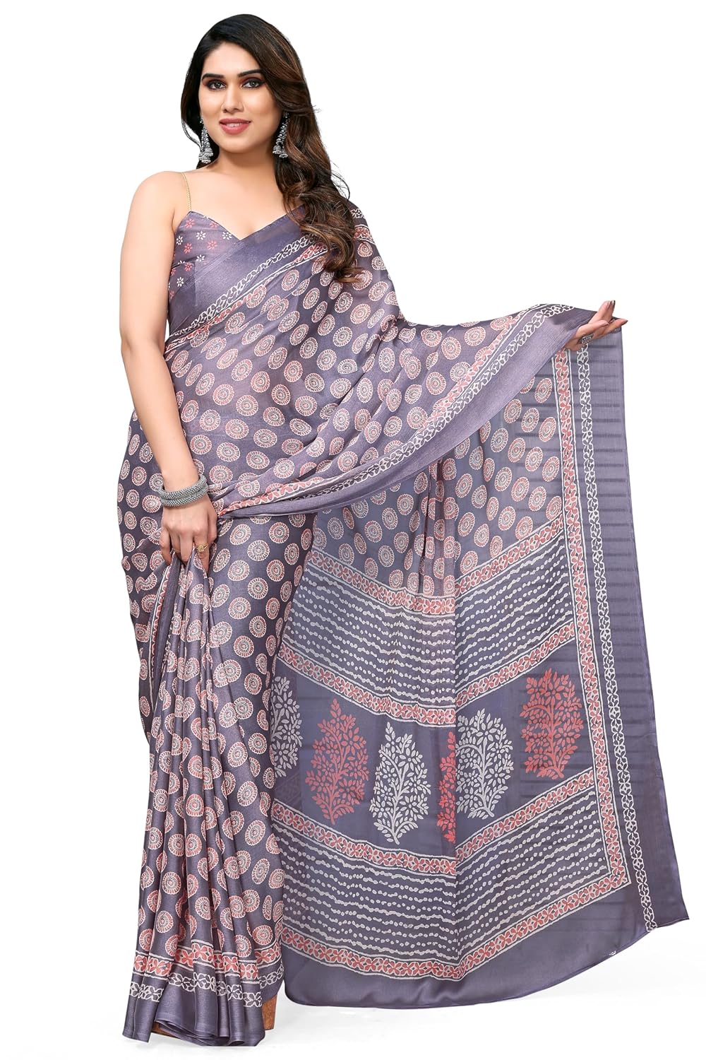 Women's Chiffon Block Printed Saree with Blouse Piece