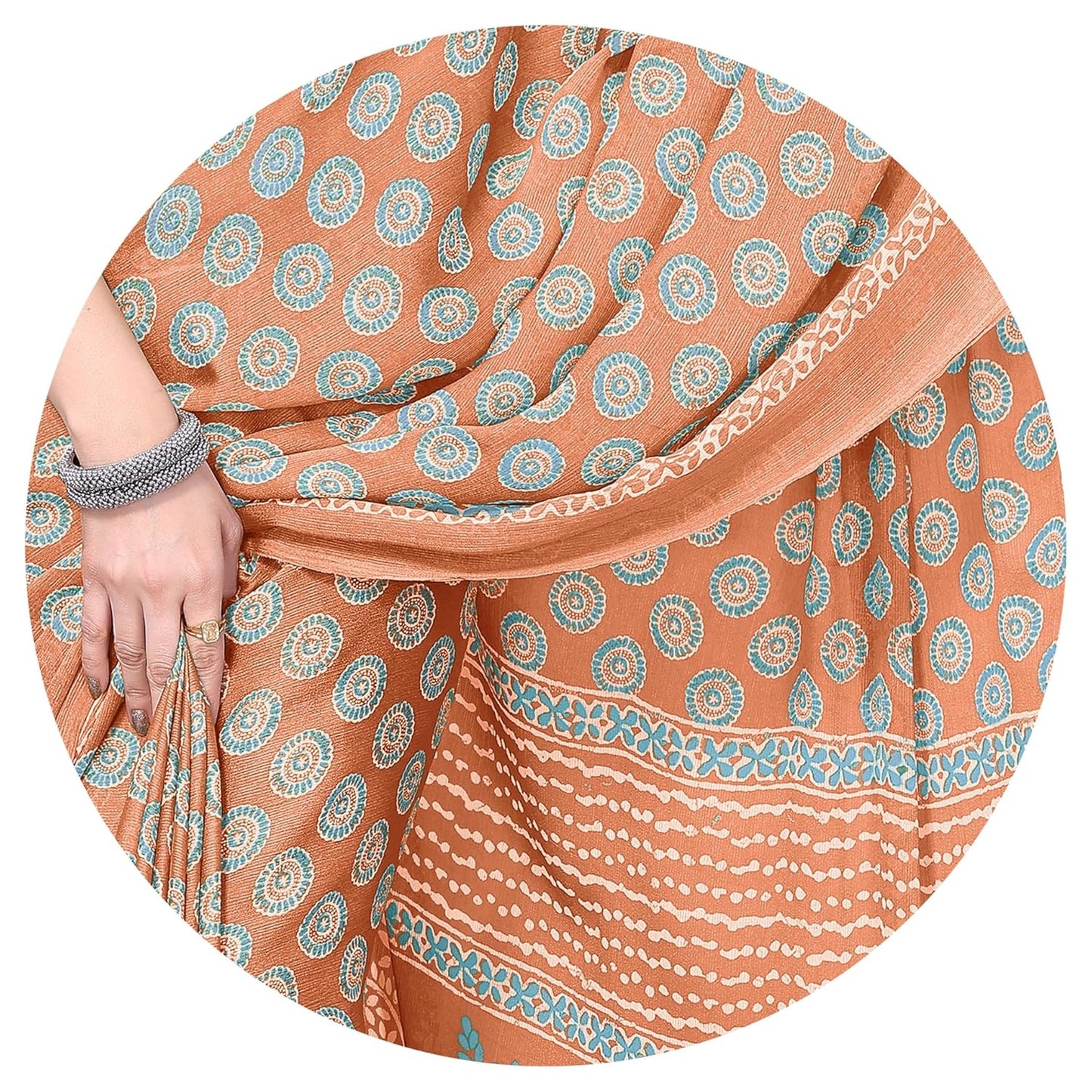 Women's Chiffon Block Printed Saree with Blouse Piece