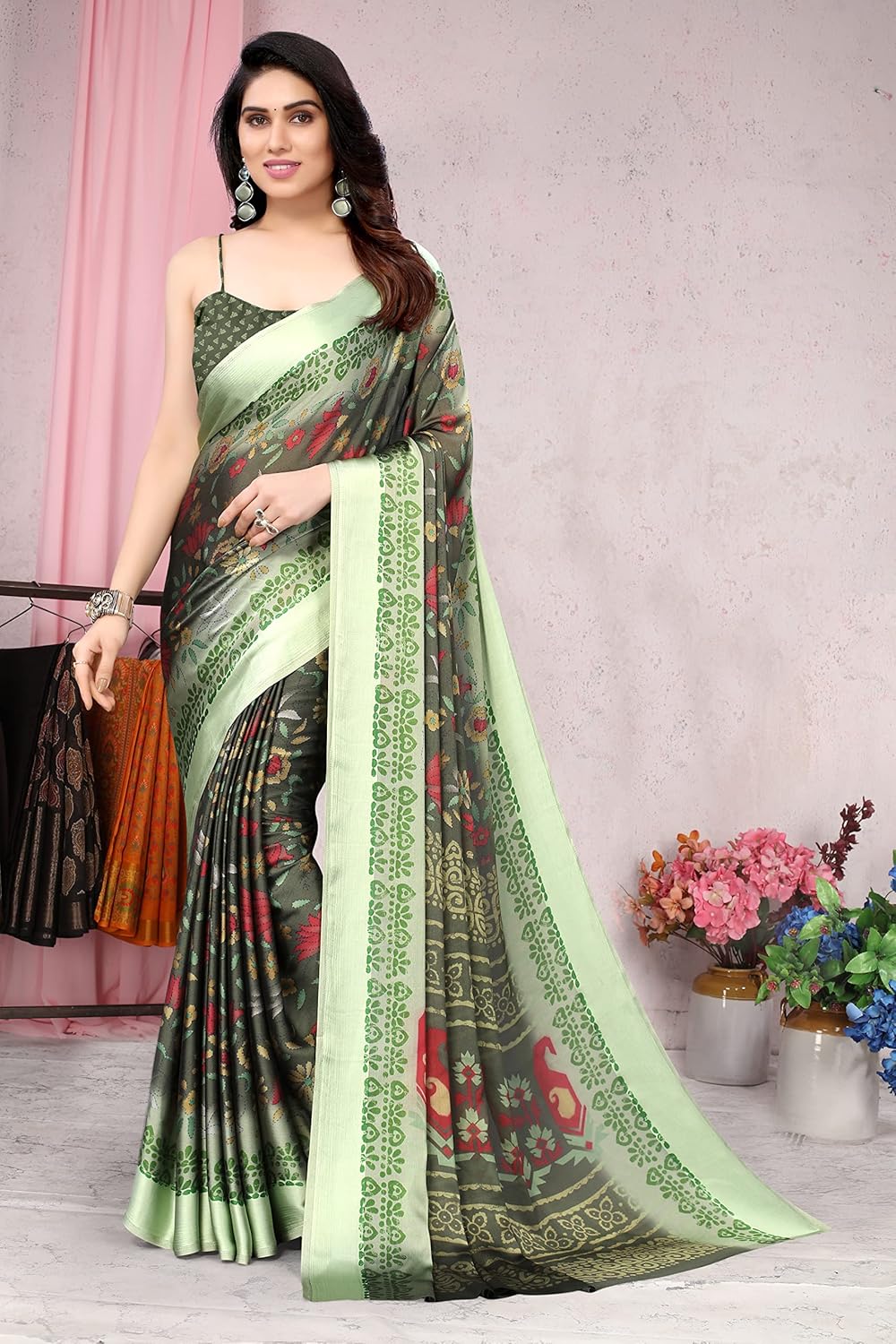 Women's Stylish Chiffon Print Saree with Blouse Piece