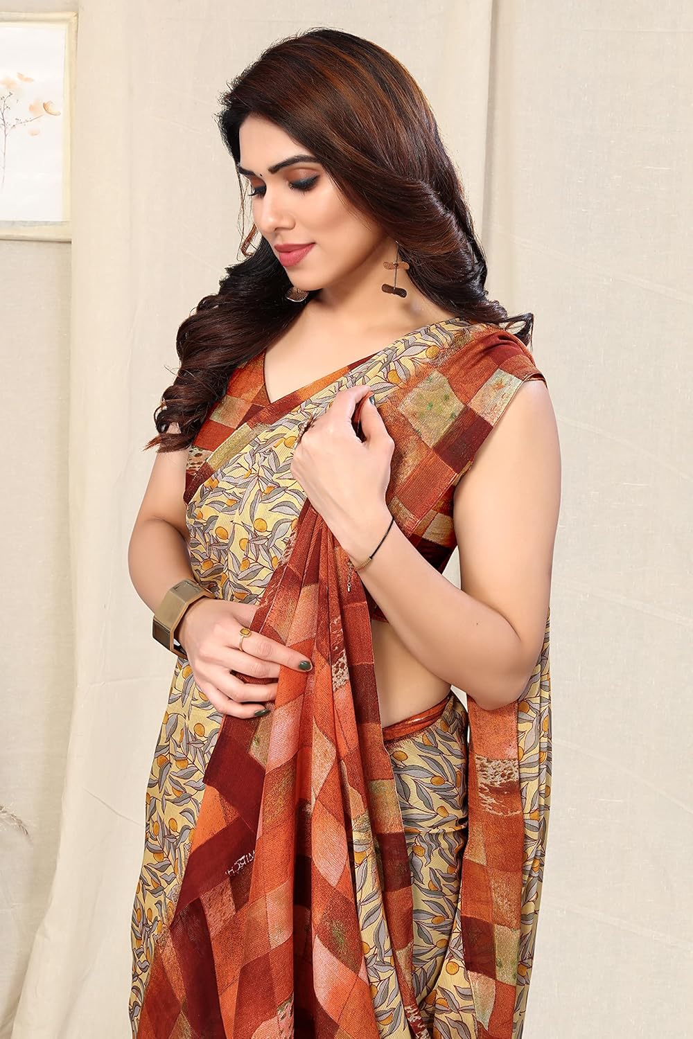 Women's Stylish Chiffon Print Saree with Blouse Piece