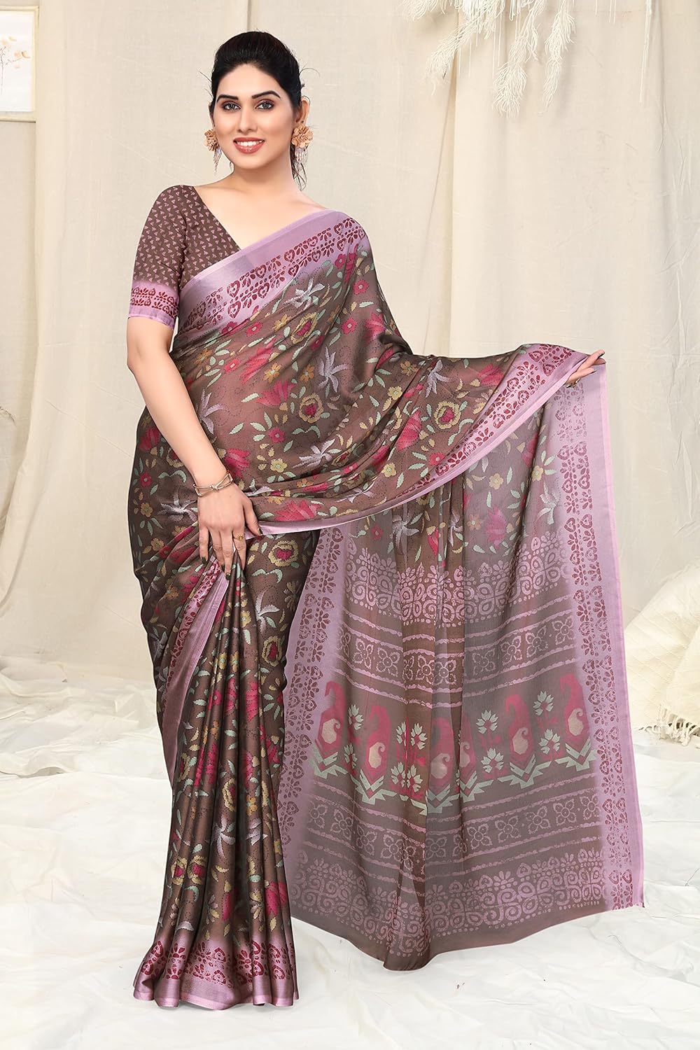 Women's Stylish Chiffon Print Saree with Blouse Piece