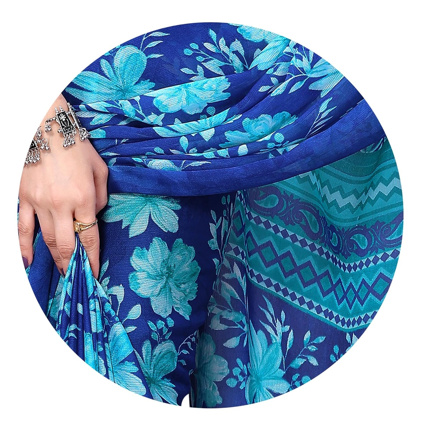 Women's Chiffon Floral Printed Saree with Blouse Piece