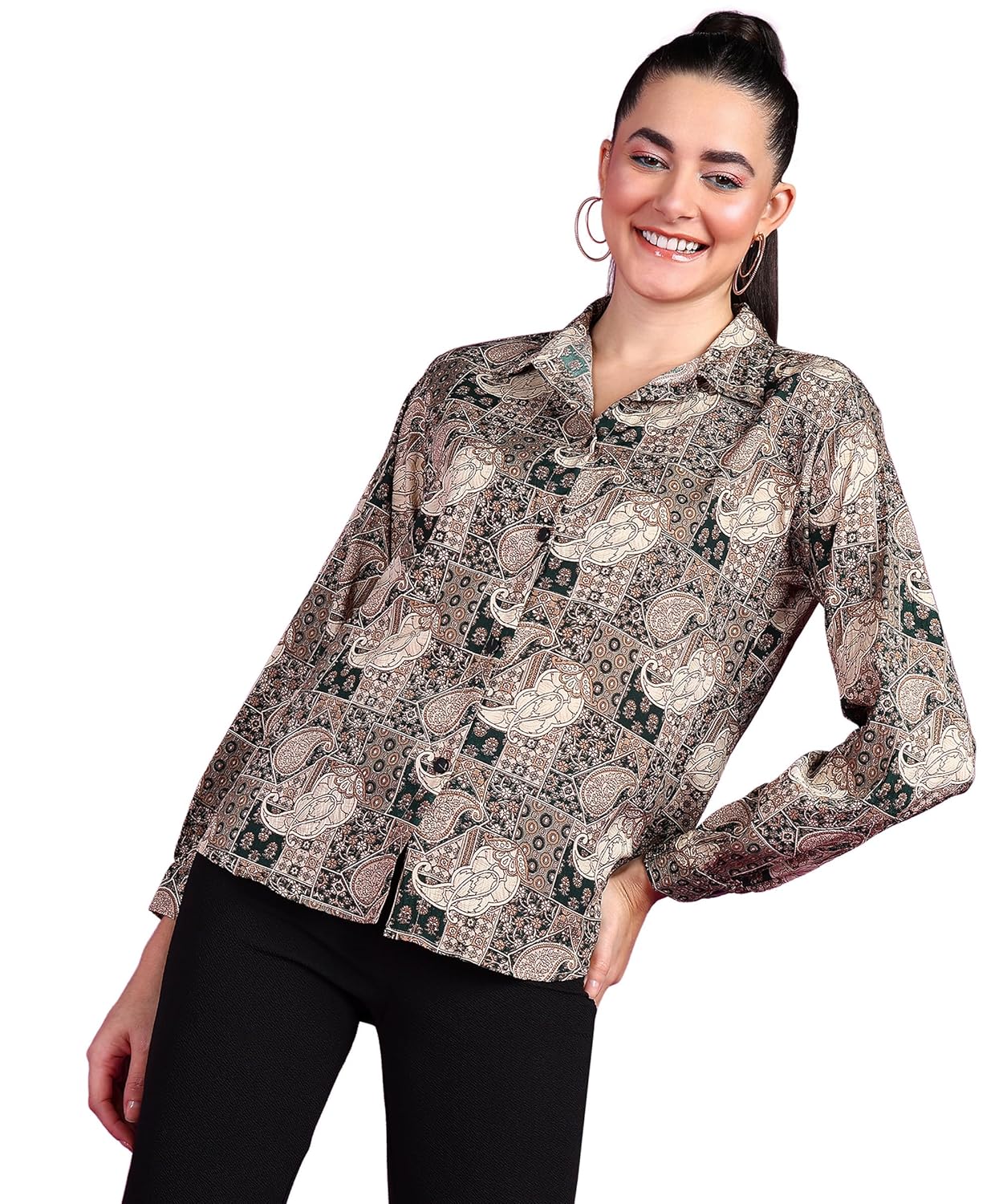 POPWINGS Printed Full-Sleeves Regular-Fit Polyester