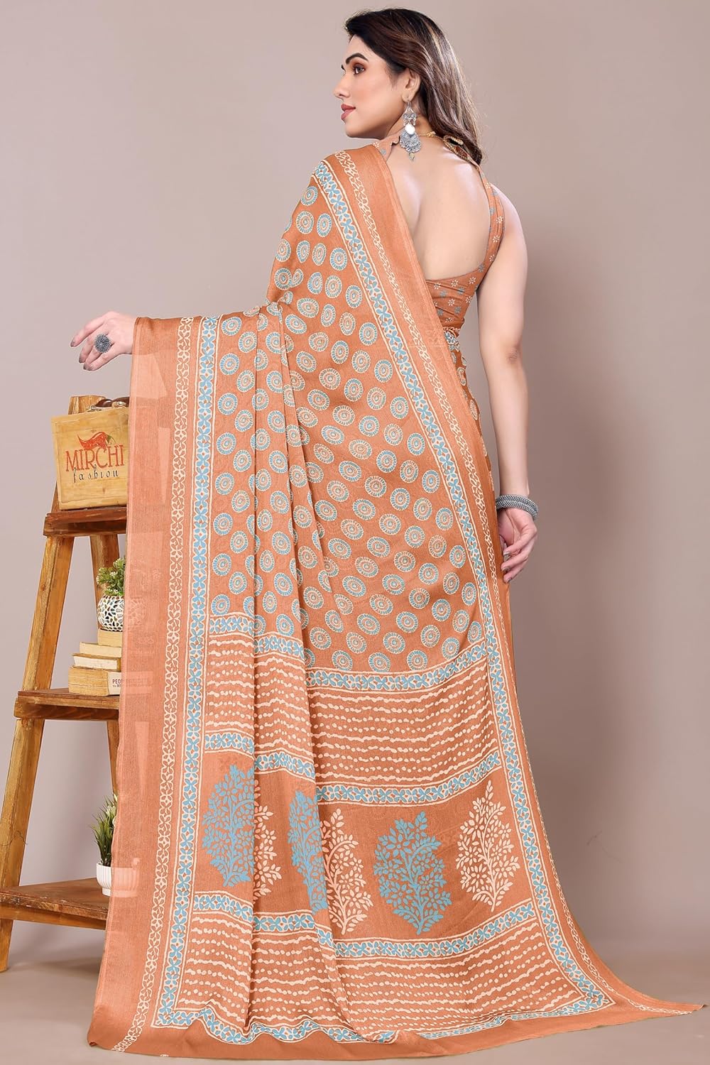 Women's Chiffon Block Printed Saree with Blouse Piece
