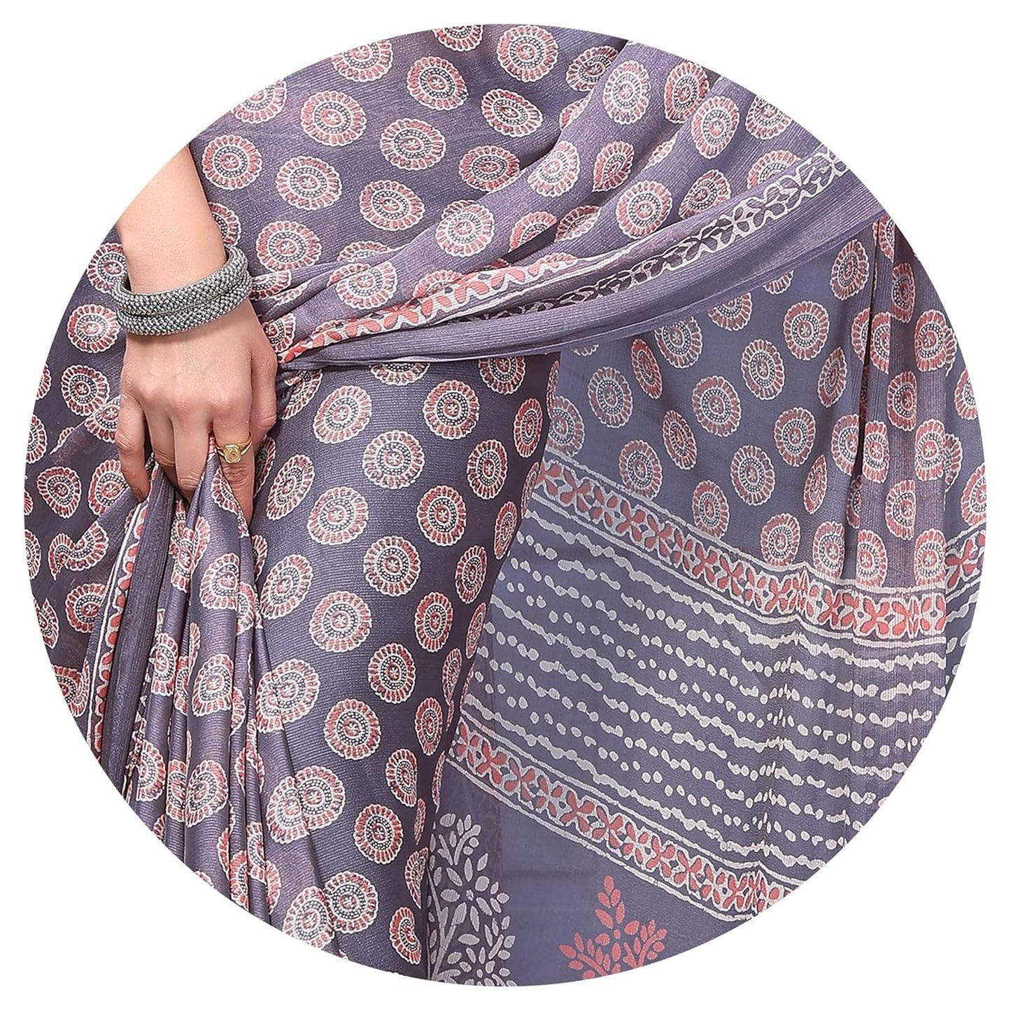 Women's Chiffon Block Printed Saree with Blouse Piece