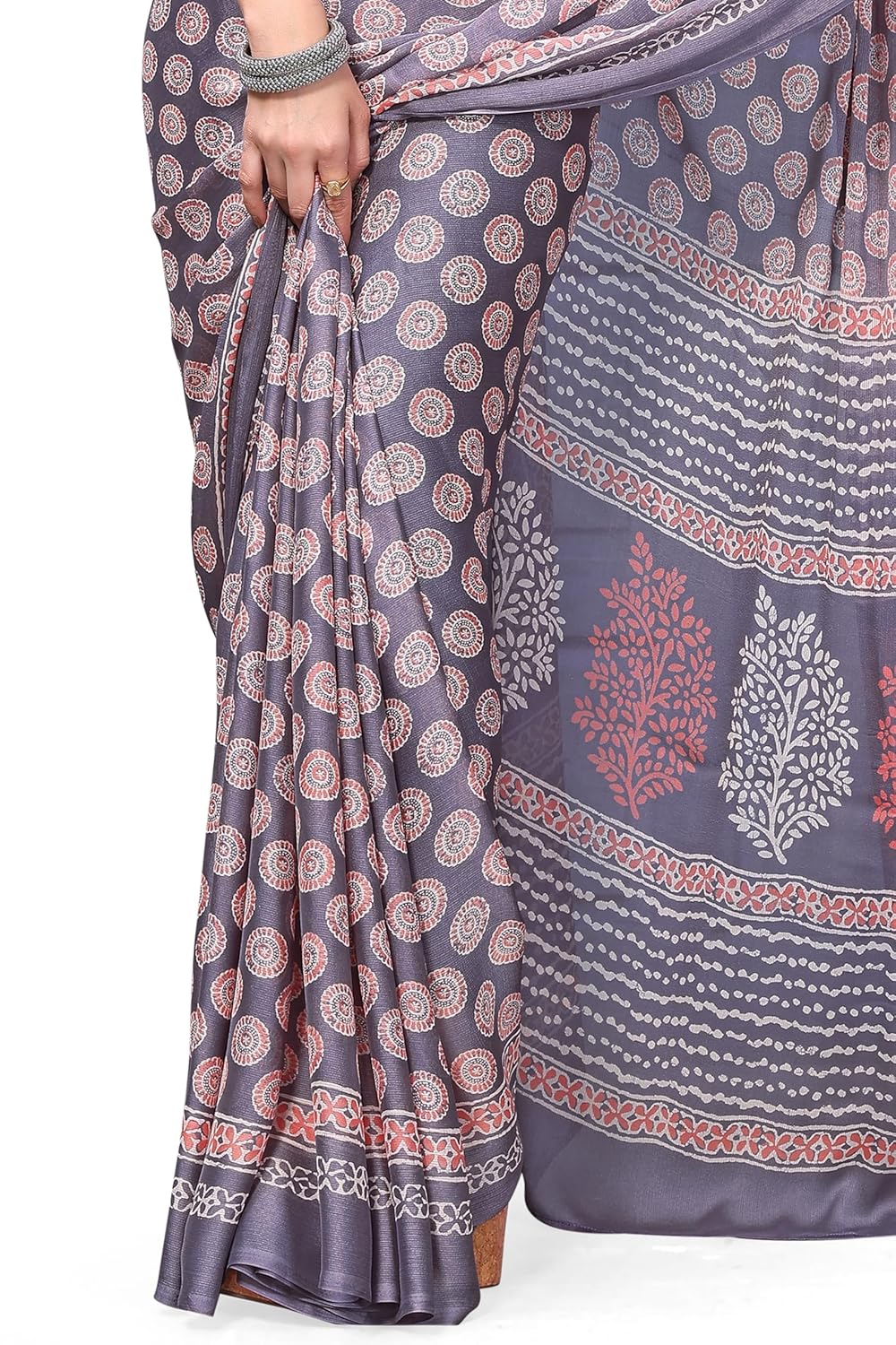 Women's Chiffon Block Printed Saree with Blouse Piece