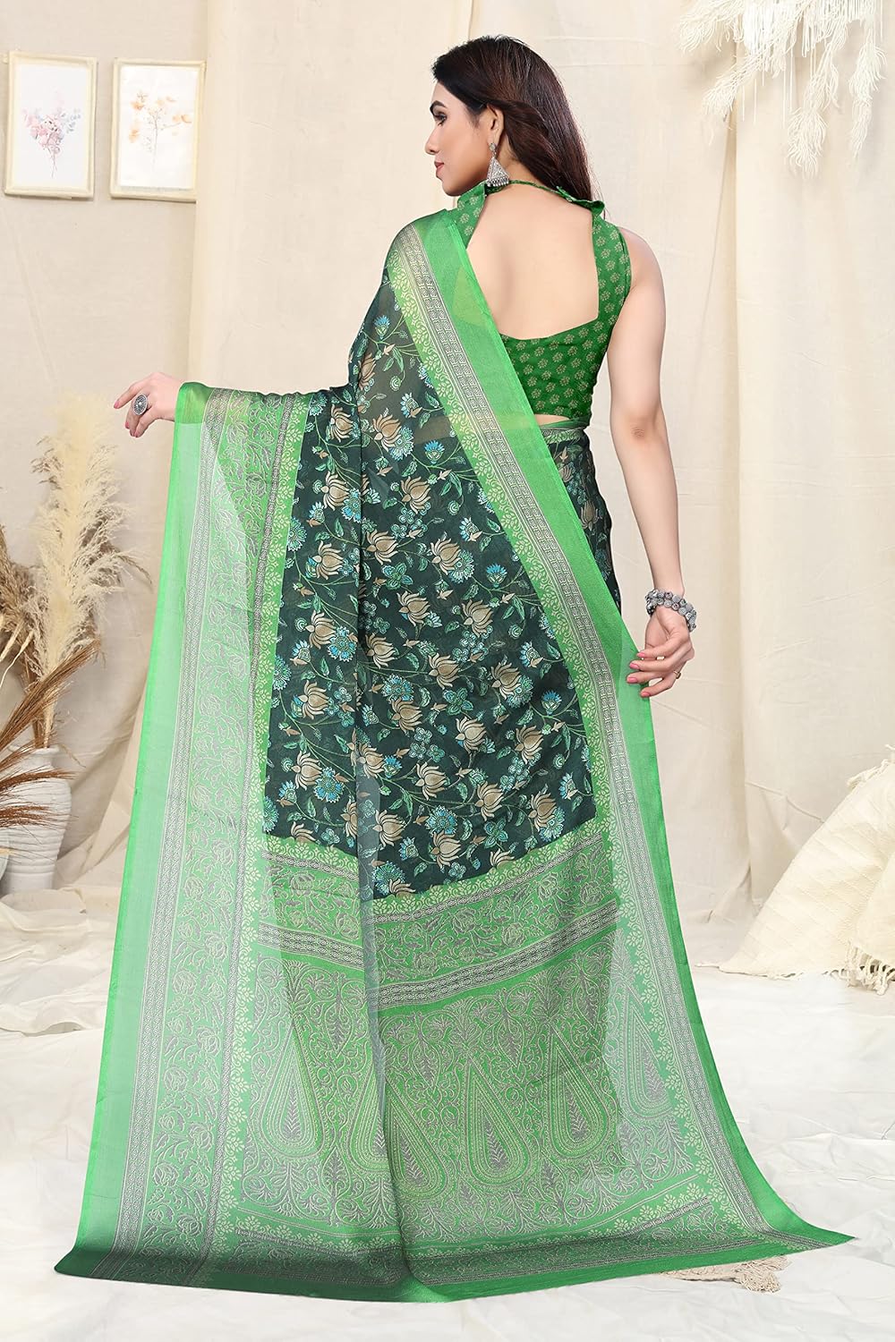 Women's Printed Saree with Blouse Piece