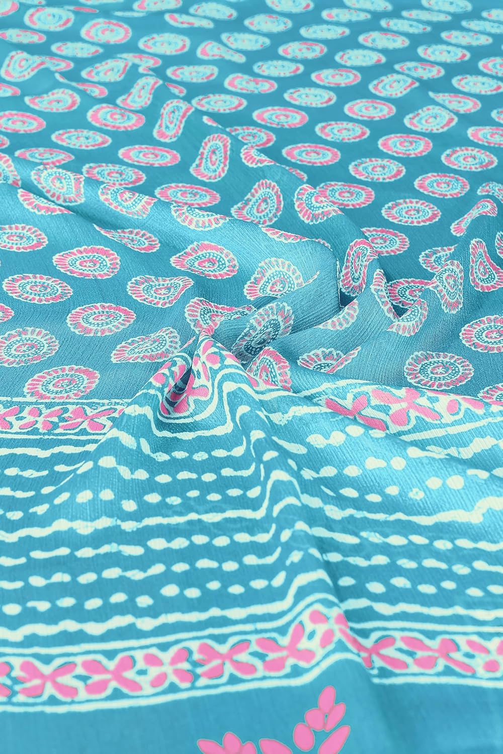 Women's Chiffon Block Printed Saree with Blouse Piece