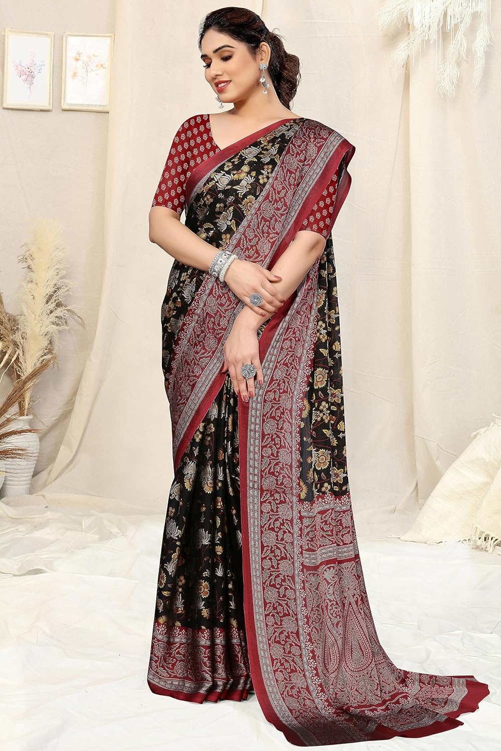 Women's Printed Saree with Blouse Piece
