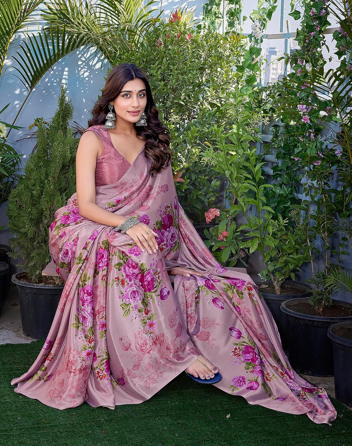 Yashika Women's Elegant Chiffon Saree Set with Blouse Piece