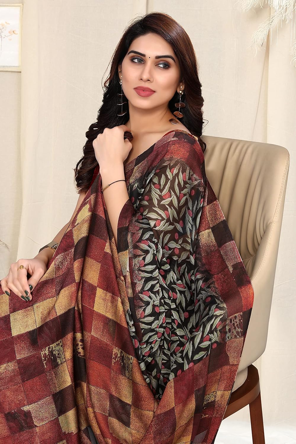 Women's Stylish Chiffon Print Saree with Blouse Piece