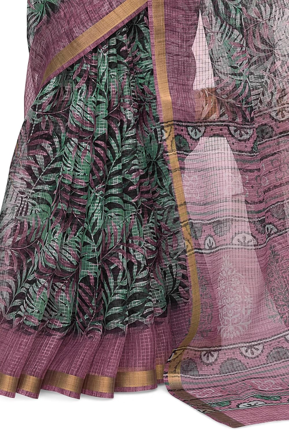 KotaDoriaPolyester Mix Leaf Floral Printed Saree