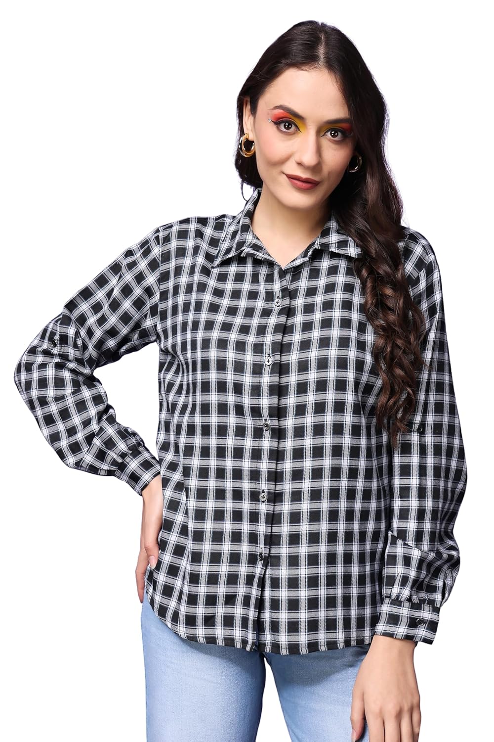 POPWINGS Casual Checks Print Shirt for Women