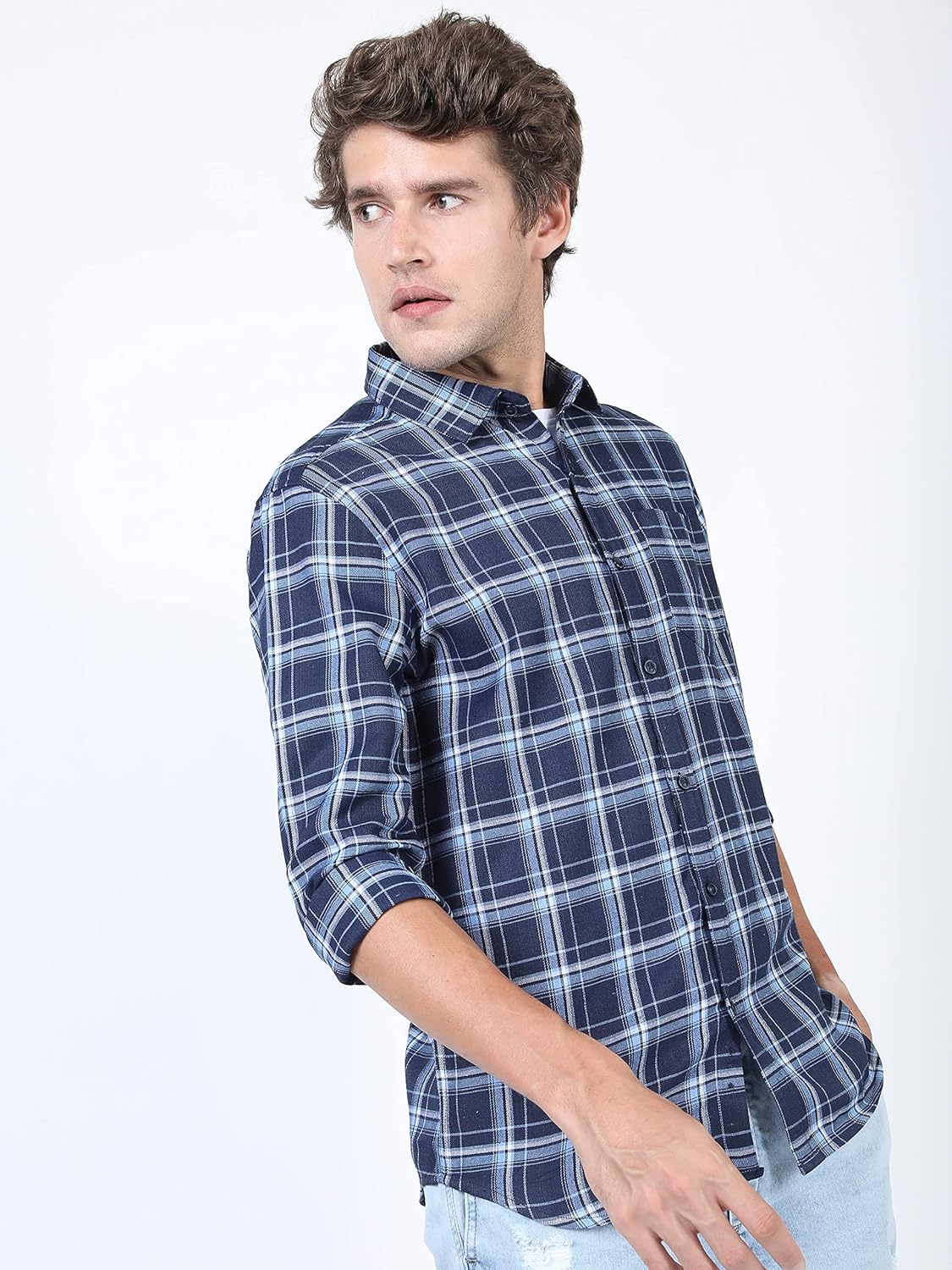 KETCH Men's Polyester Slim Fit Checked Full Sleeve Shirt