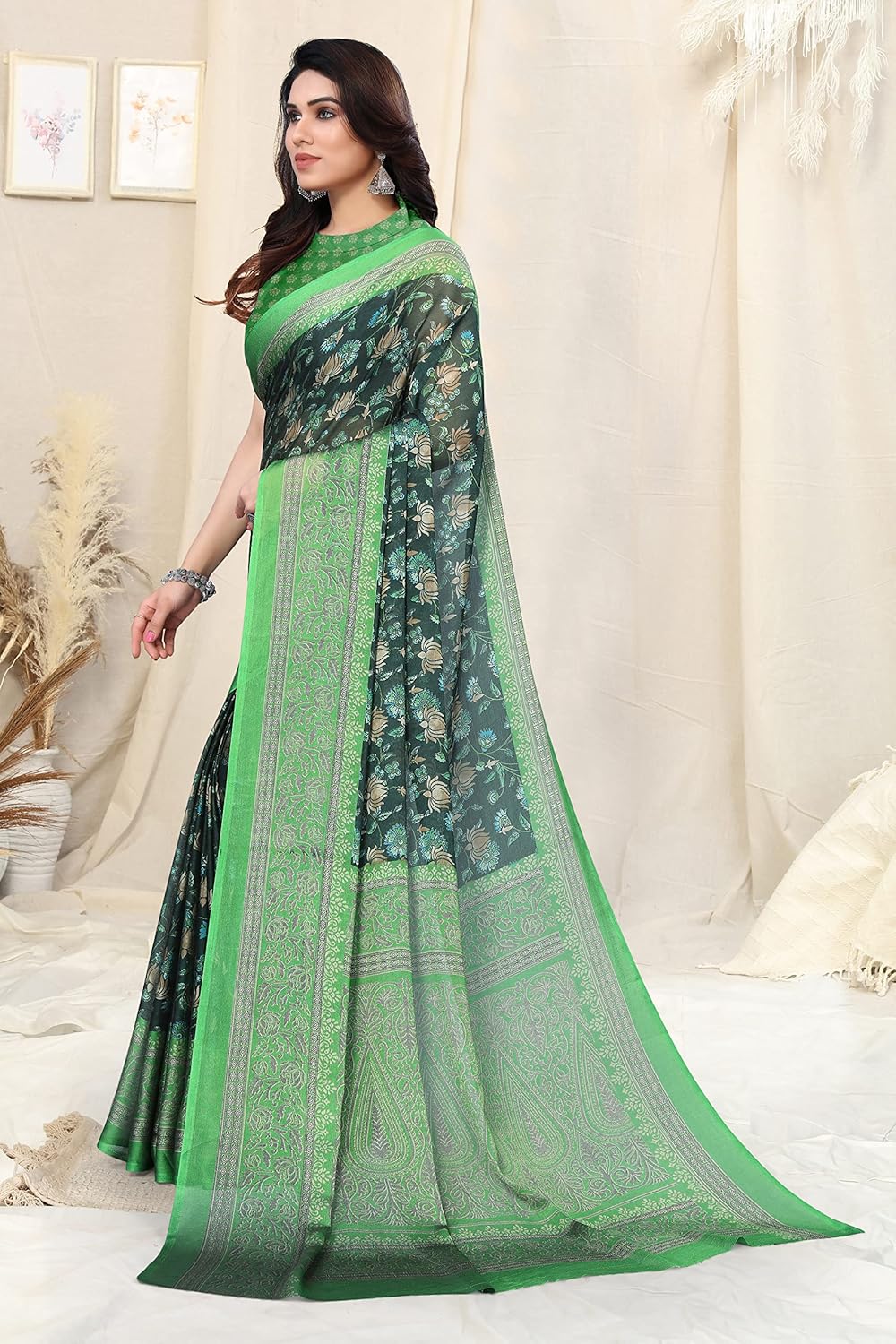 Women's Printed Saree with Blouse Piece