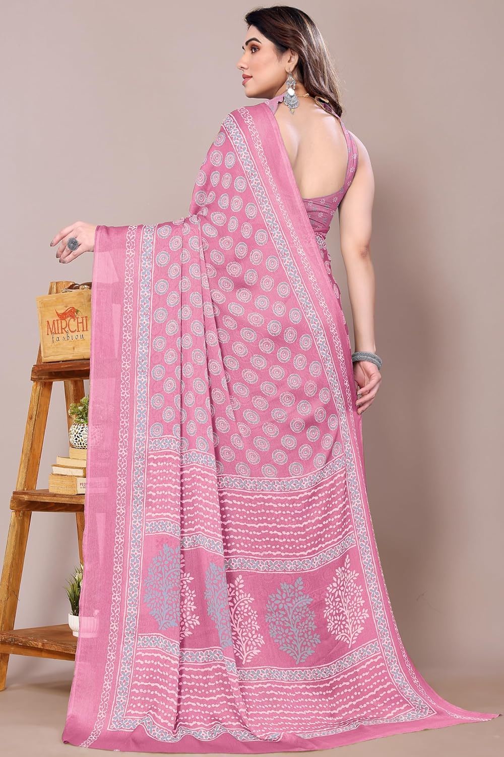 Women's Chiffon Block Printed Saree with Blouse Piece