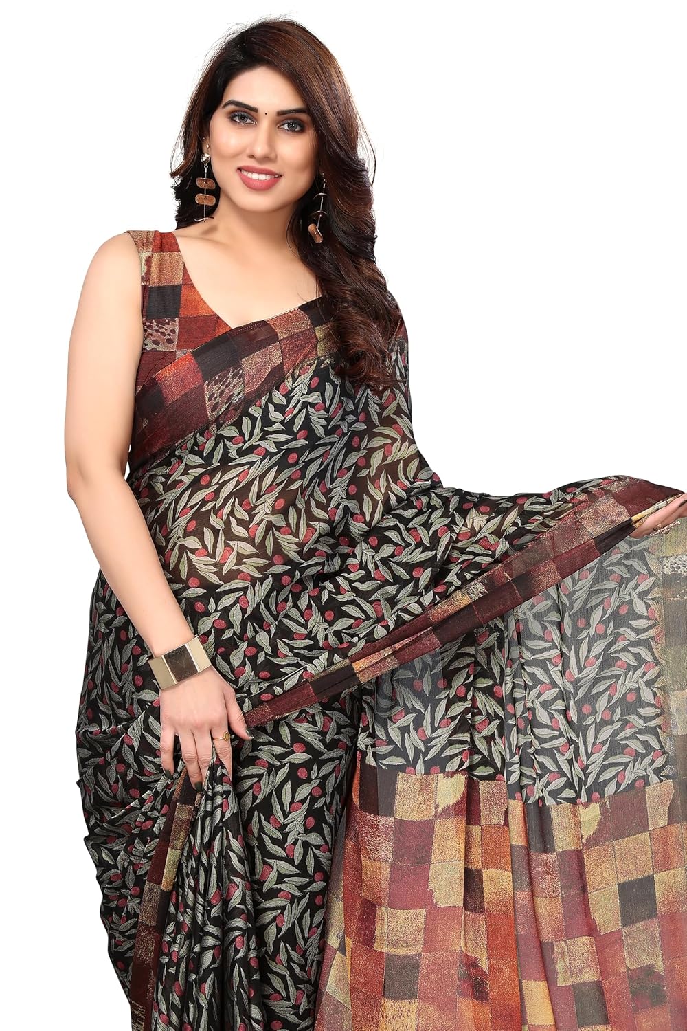 Women's Stylish Chiffon Print Saree with Blouse Piece