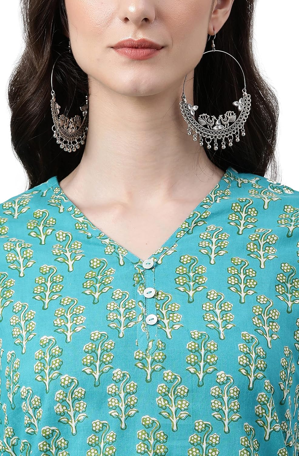 Women's Orange Rayon Gold Floral Print Straight Kurta