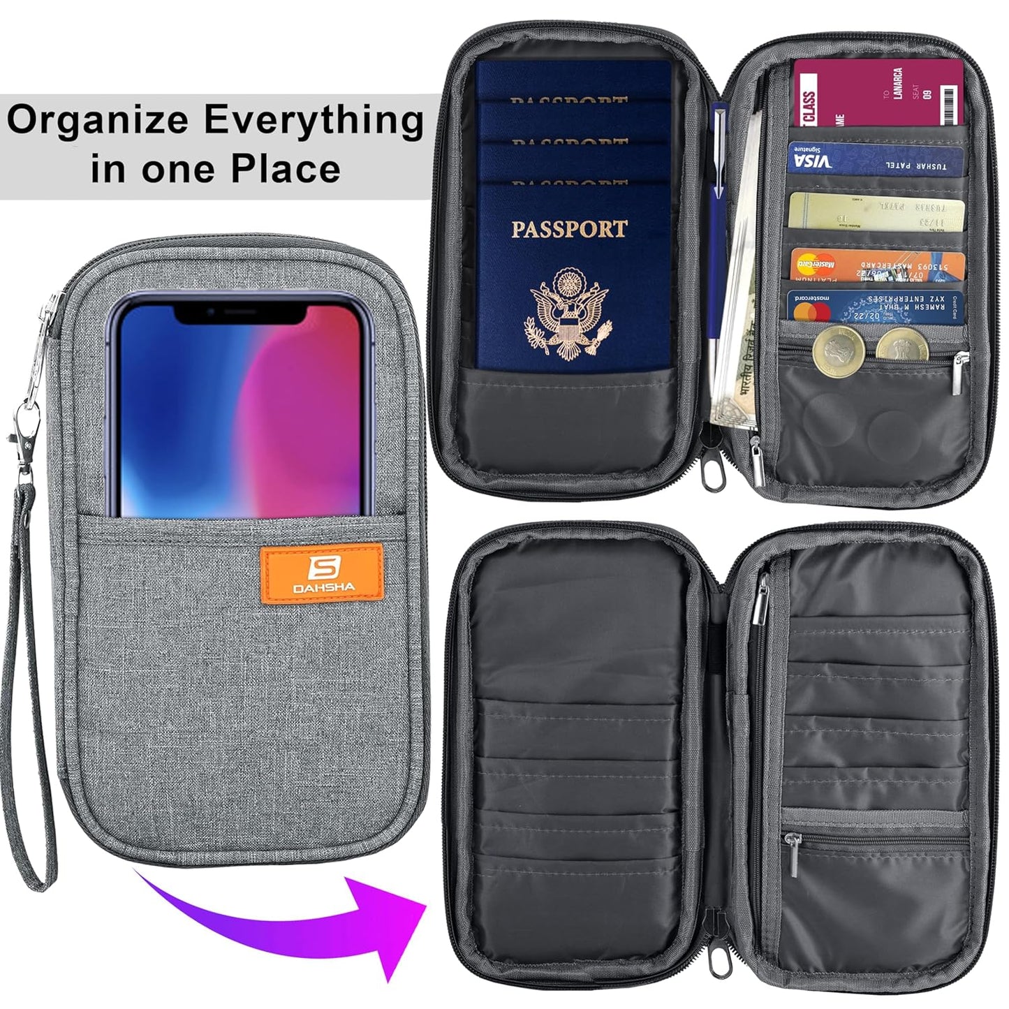 DAHSHA Fabric Travel Family Passport Holder Card