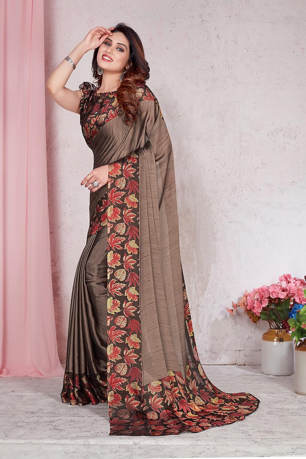 Chiffon Printed Women Saree with Blouse Piece