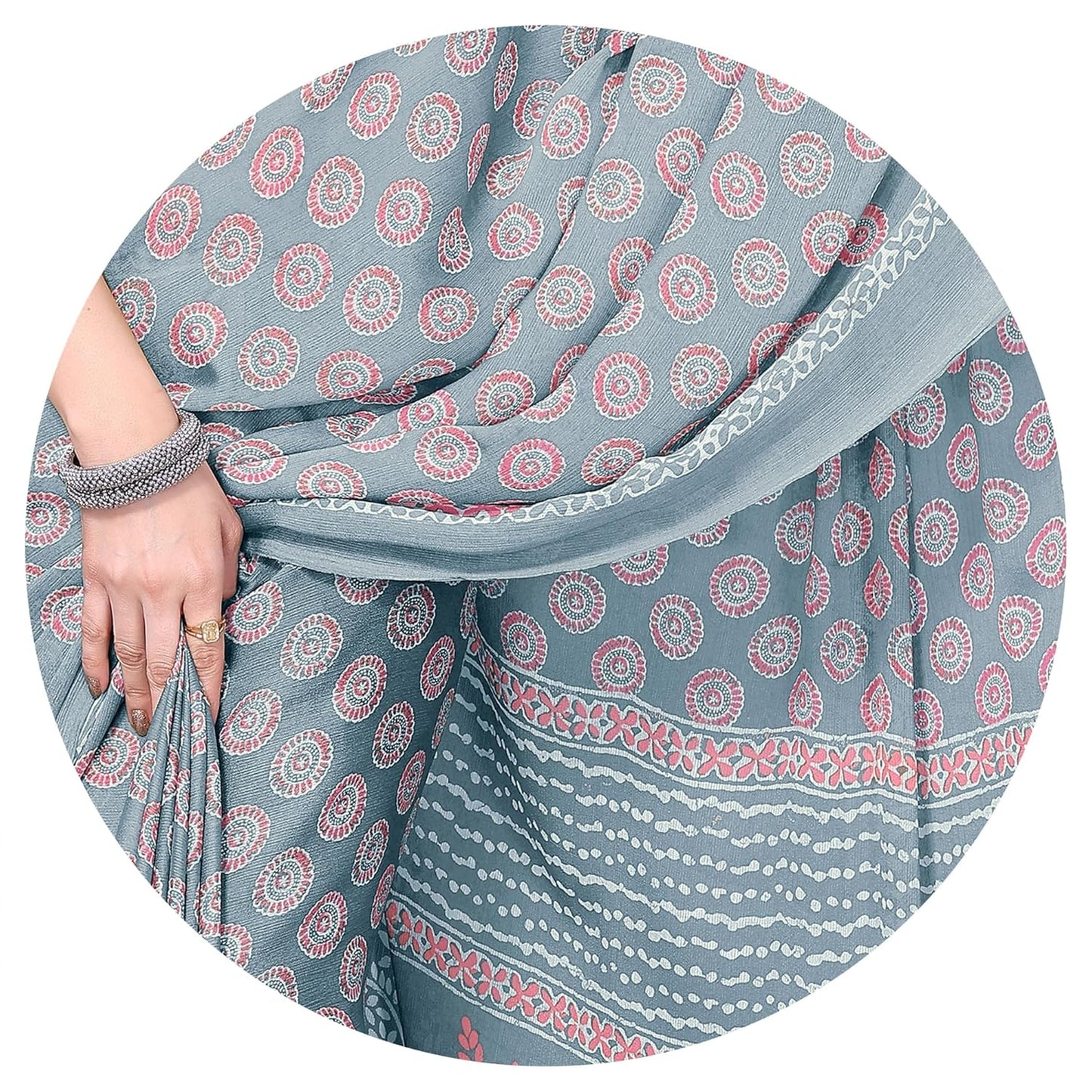 Women's Chiffon Block Printed Saree with Blouse Piece