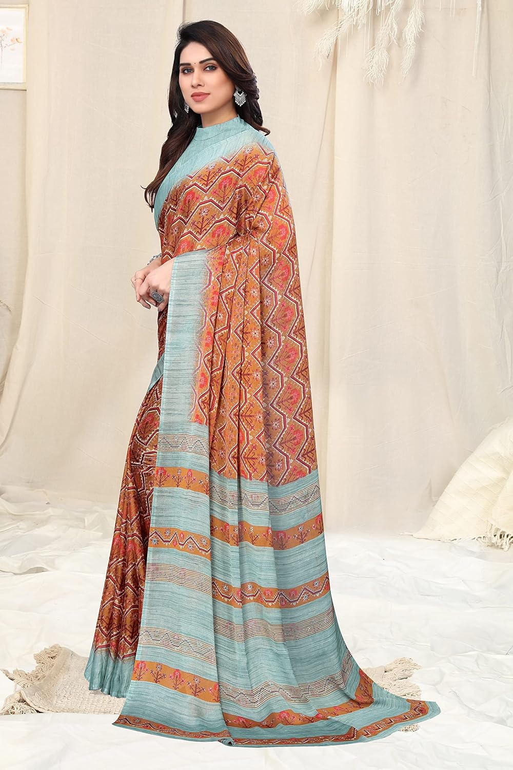 Chiffon Printed Women Saree with Blouse Piece