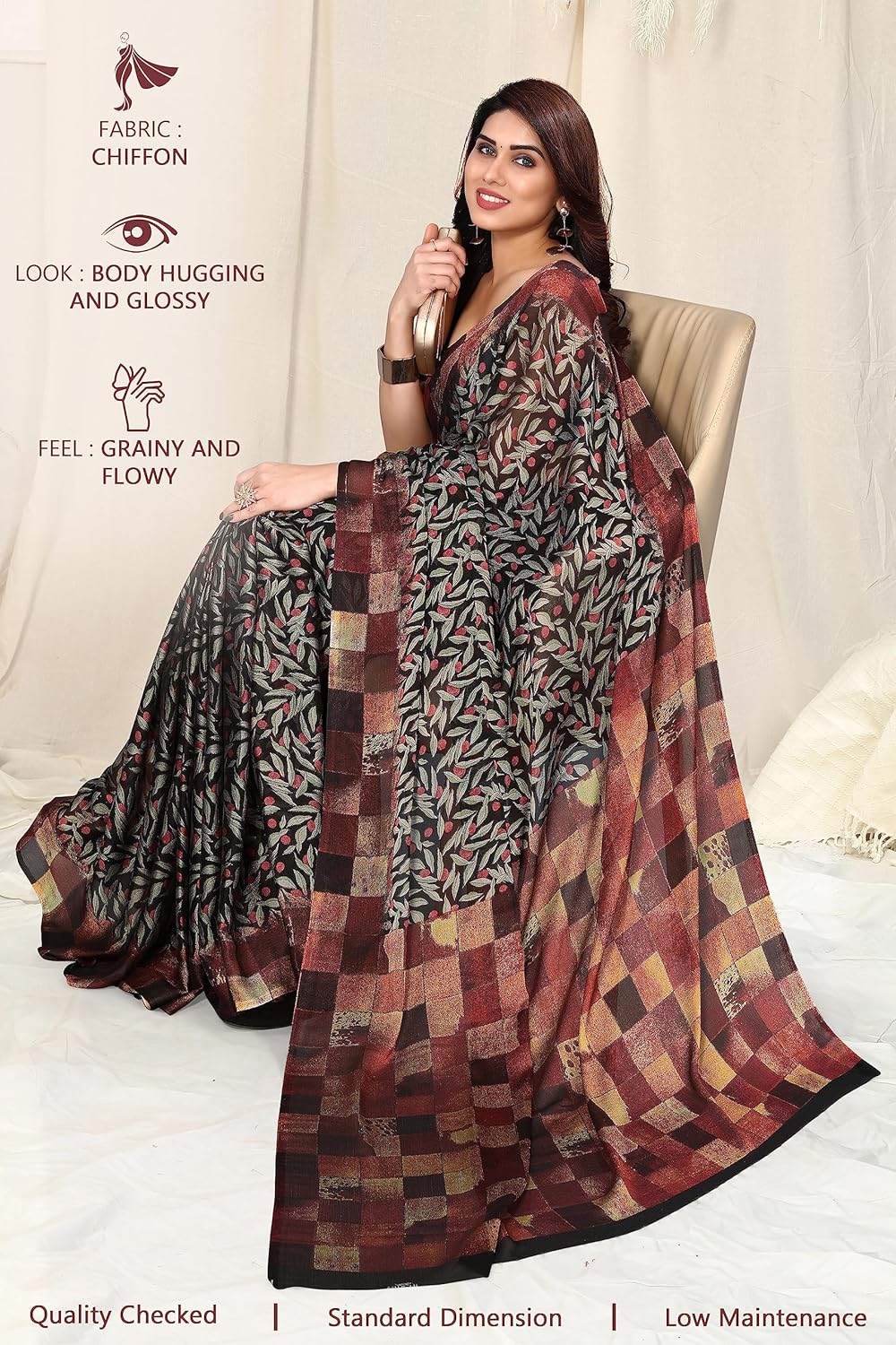 Women's Stylish Chiffon Print Saree with Blouse Piece
