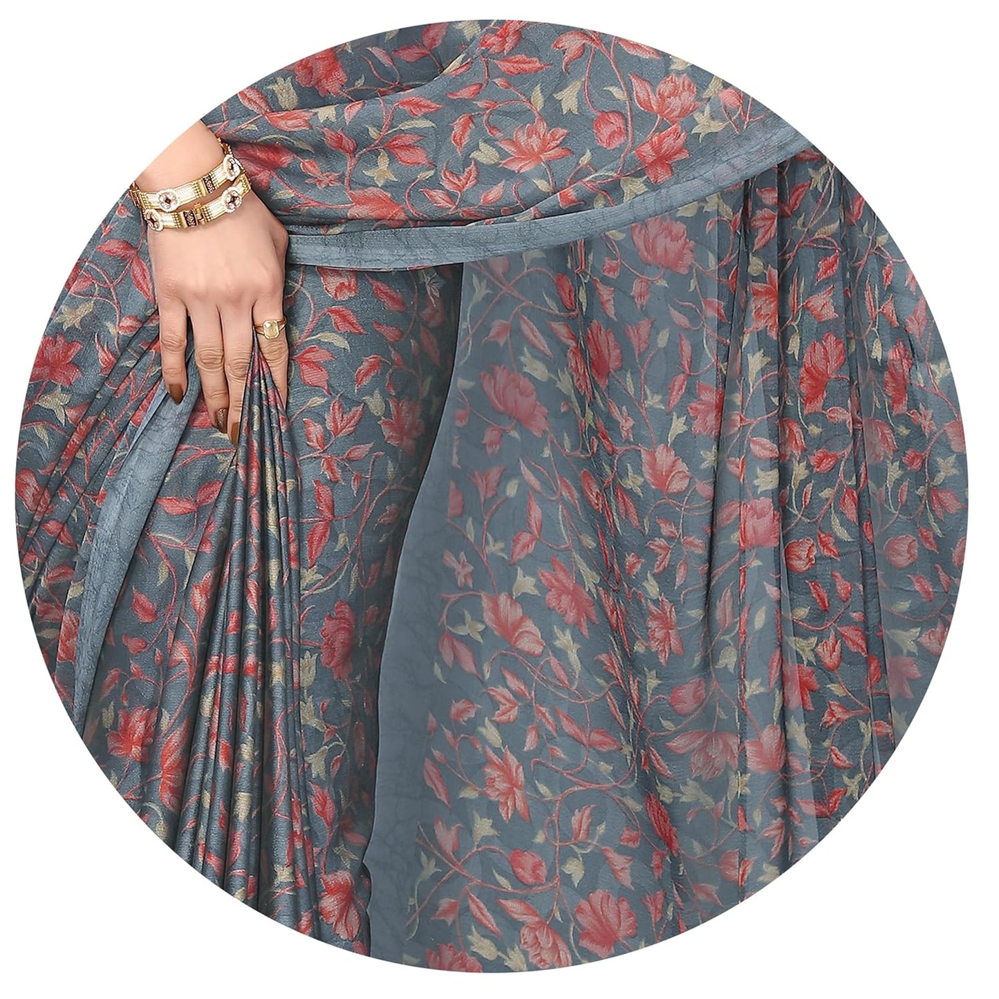 Women's Chiffon Floral Printed Saree with Blouse Piece