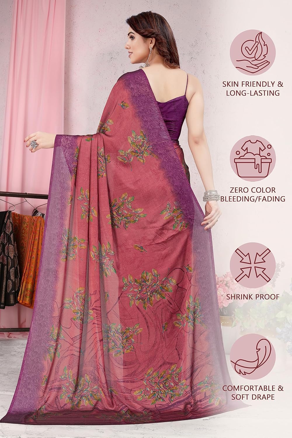 Women's Stylish Chiffon Print Saree with Blouse Piece