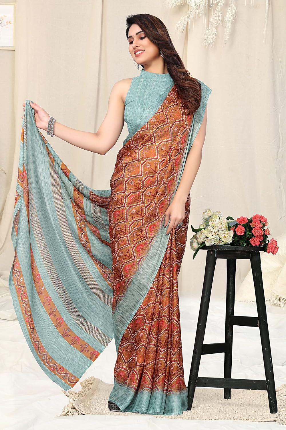 Chiffon Printed Women Saree with Blouse Piece