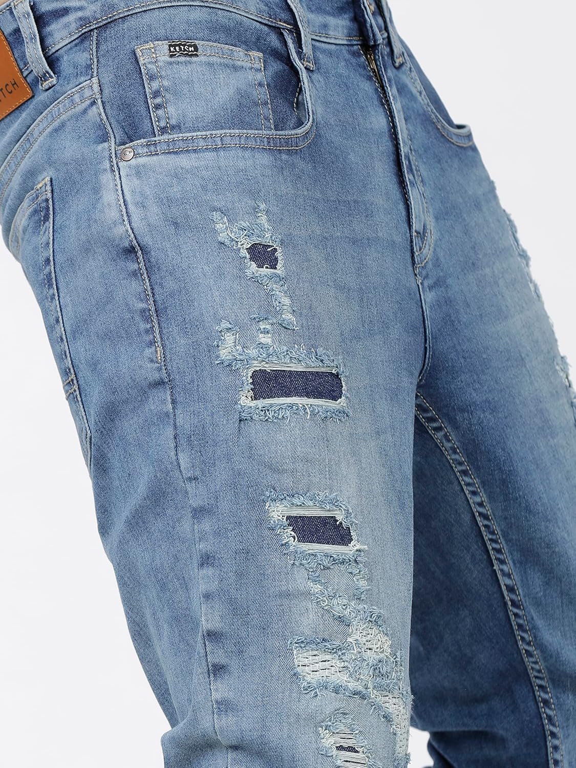 KETCH Men's Tapered Fit Mid Rise Jeans