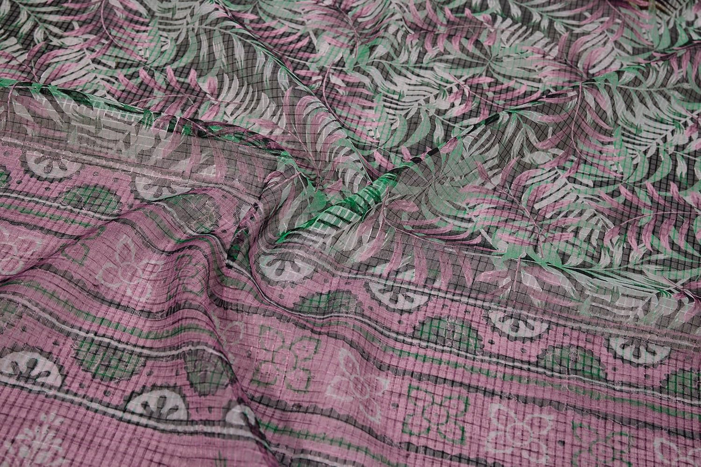 KotaDoriaPolyester Mix Leaf Floral Printed Saree