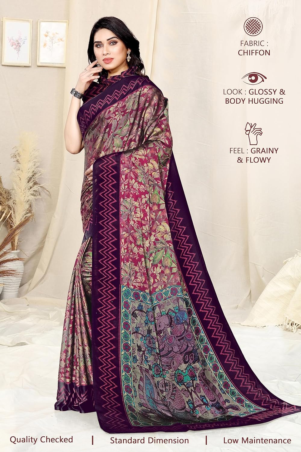 Chiffon Printed Women Saree with Blouse Piece