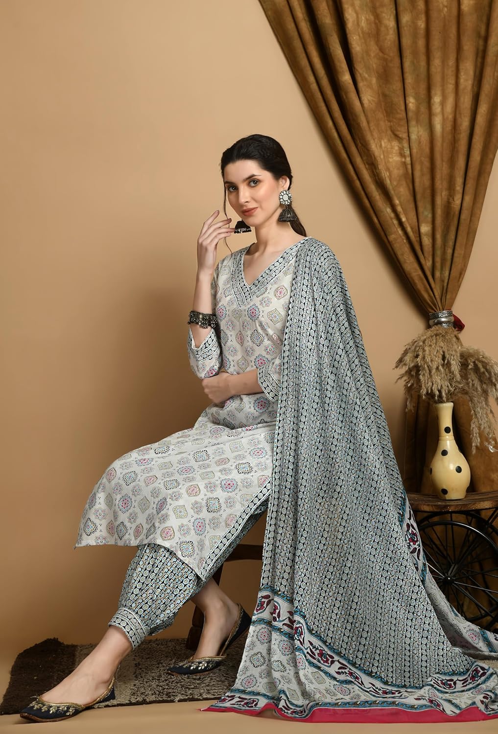 BHOOLFT Cotton Rayon Afghan Floral Print Kurta