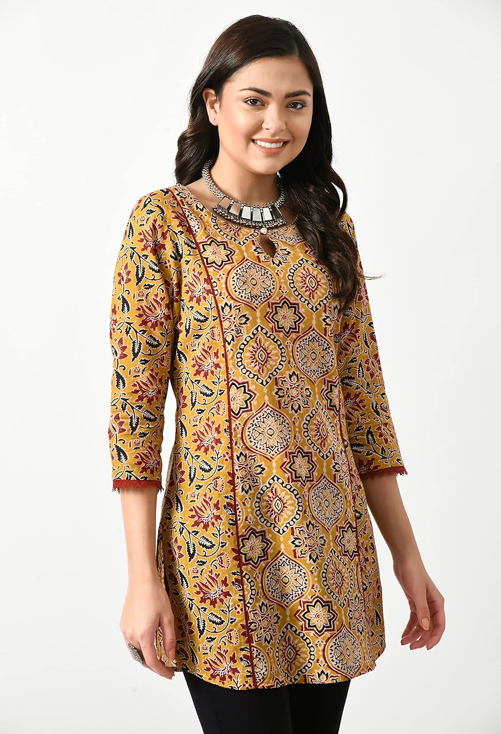 Meesan Women's Cotton 3/4 Slevee Solid Kurta