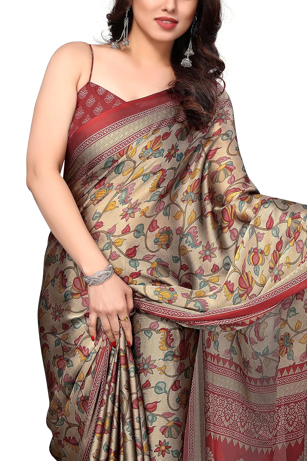 Women's Chiffon Floral Printed Saree with Blouse Piece