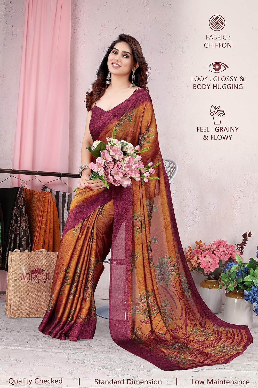 Women's Stylish Chiffon Print Saree with Blouse Piece